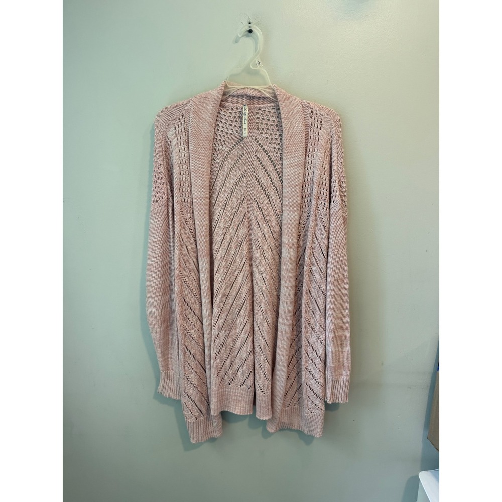 Leo & Nicole Pink Marl Pointelle Chevron Open Front Cardigan Sweater Womens L